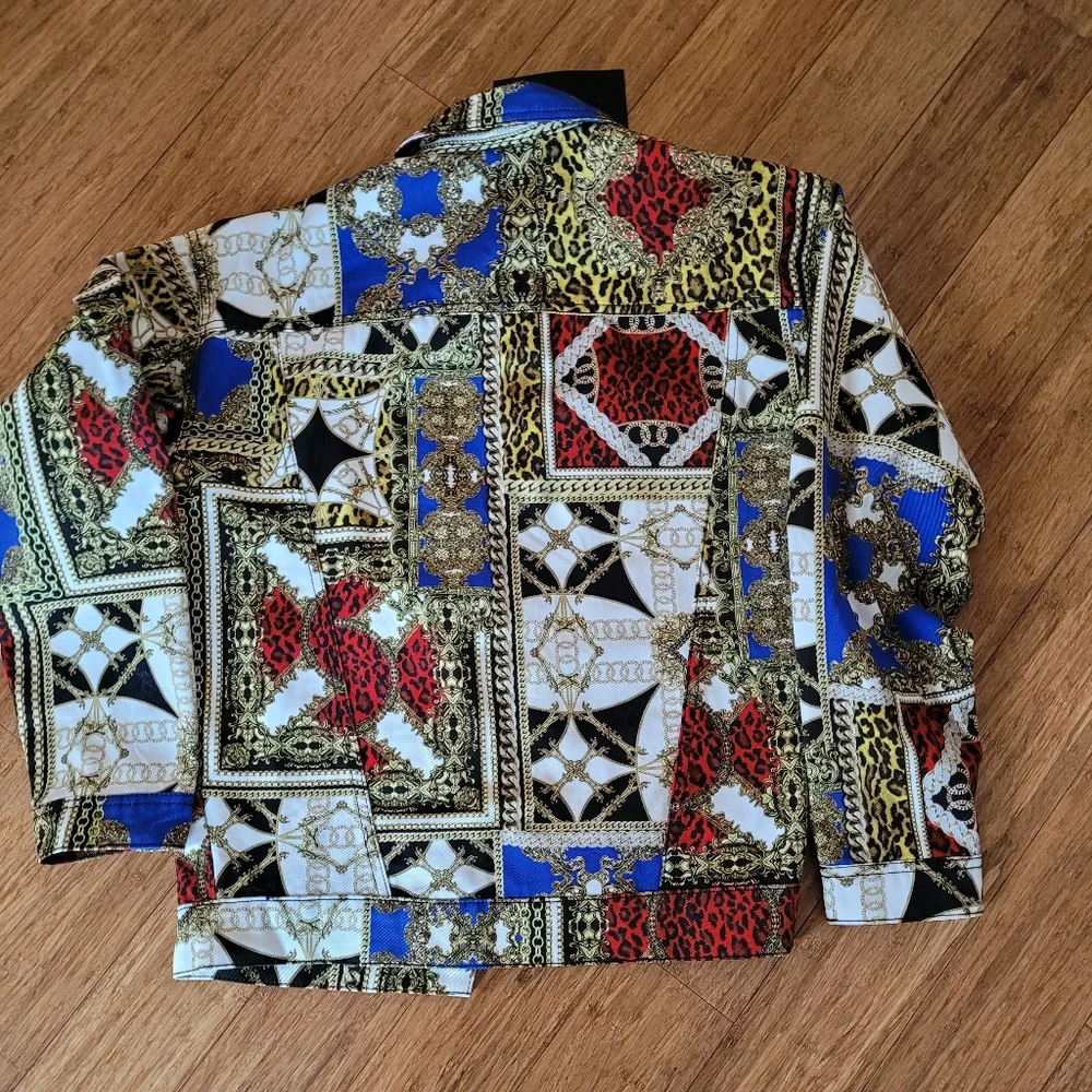 ZARA CHAIN PRINT VERSACE STYLE DENIM JACKET SIZE S NEW. - Picture 2 of 10